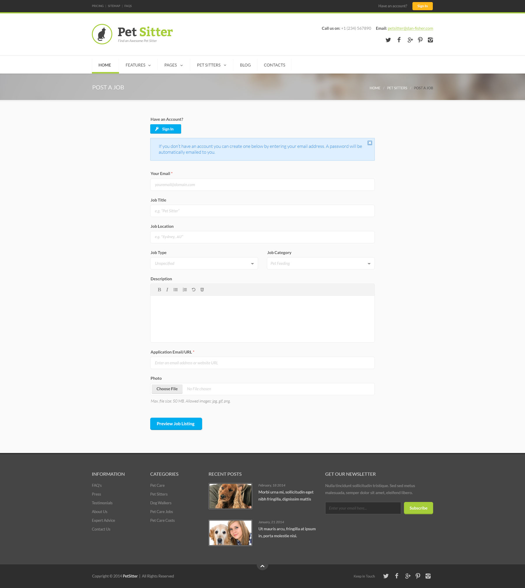 pet sitting form template