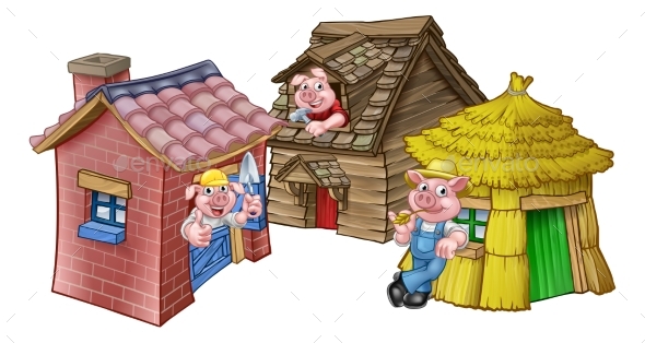 The Three Little Pigs Fairytale Houses - Animals Characters