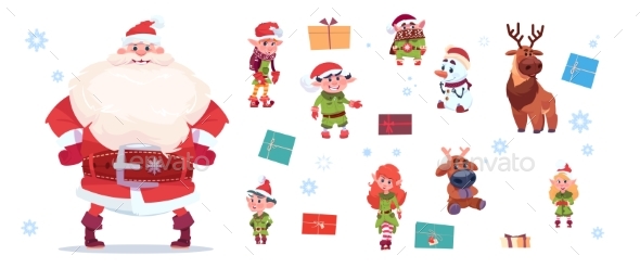 Santa Claus with Elves Set Isolated Characters - Christmas Seasons/Holidays