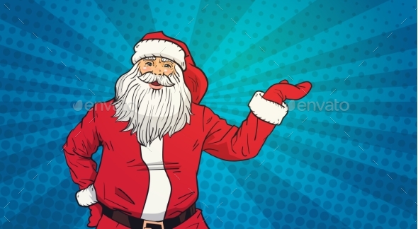 Santa Claus Holds Open Palm to Copy Space Pop Art - Christmas Seasons/Holidays