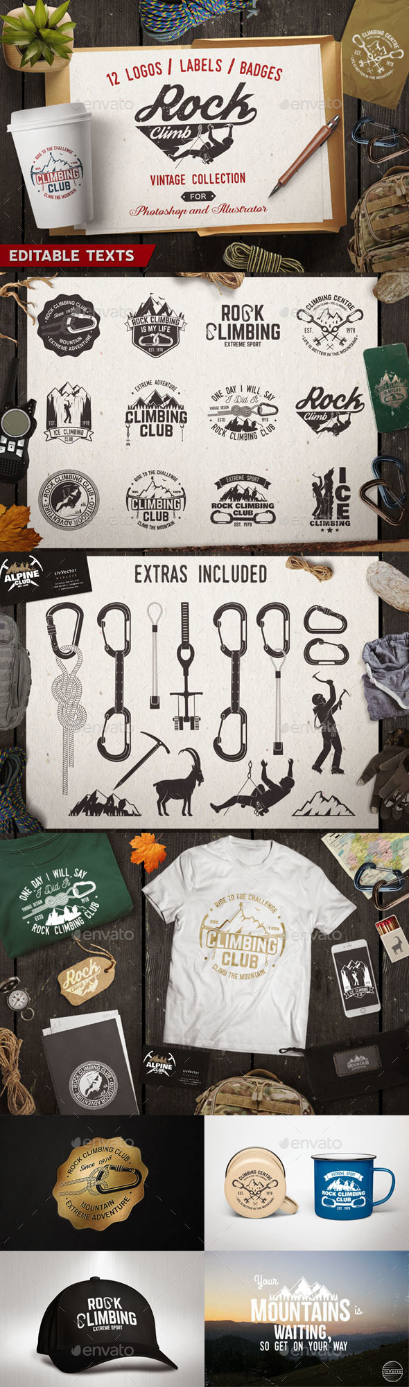 Rock and Ice Climbing - Badges & Stickers Web Elements