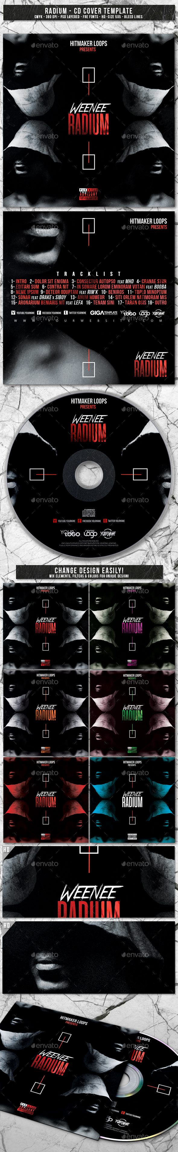 Radium | Album CD Mixtape Cover Template - CD & DVD Artwork Print Templates