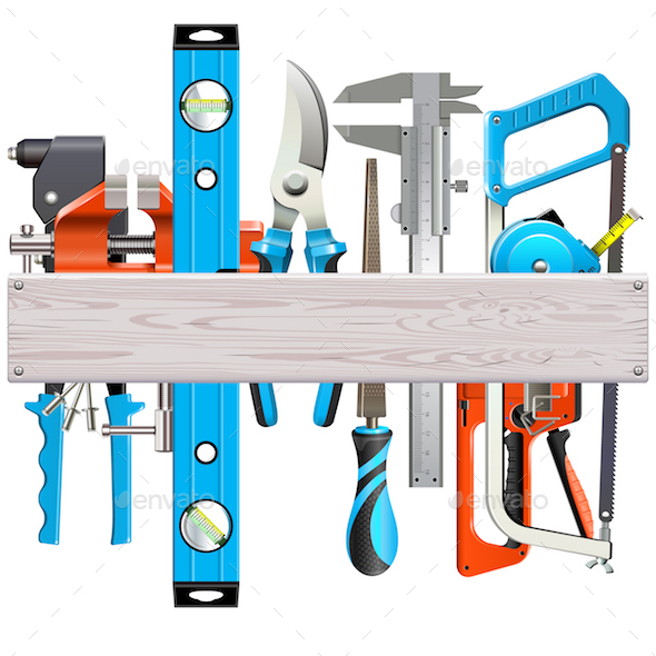Vector Wooden Plank with Hand Tools - Industries Business