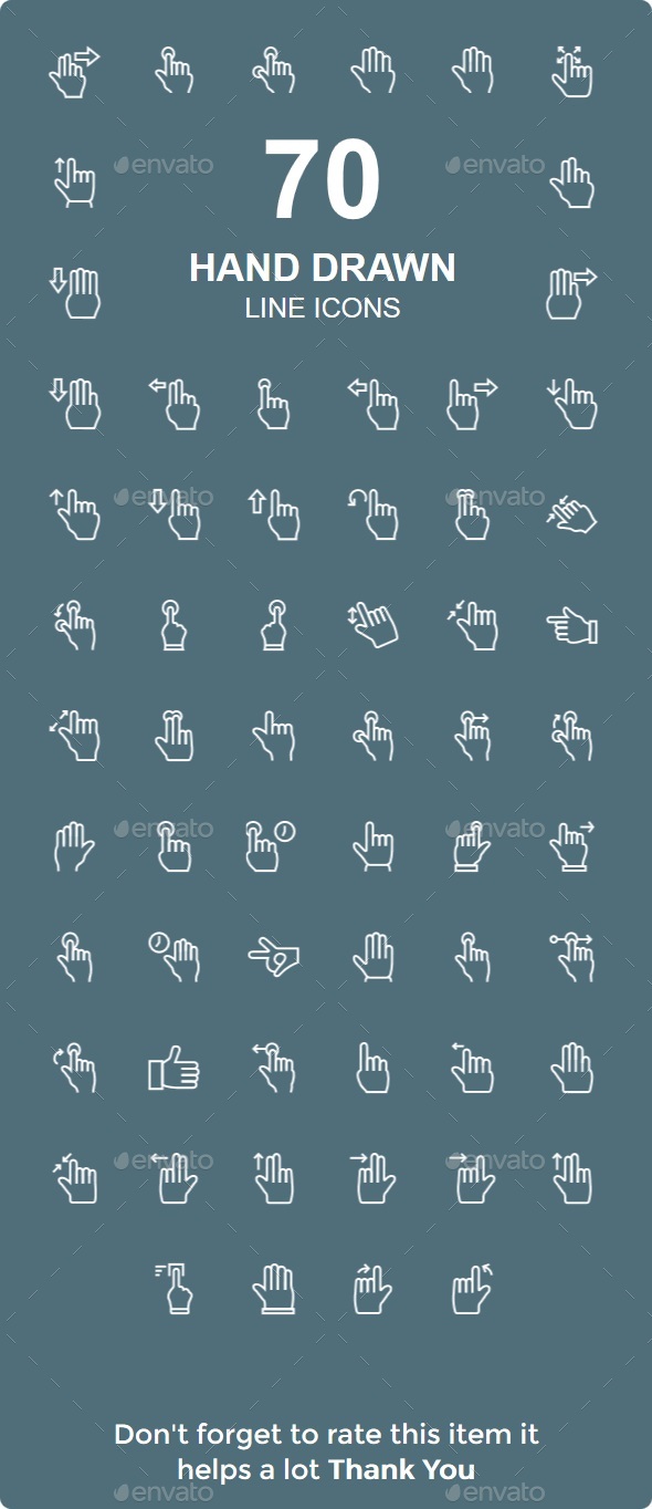 GraphicRiver 70 Hand Gesture line icons 20779297