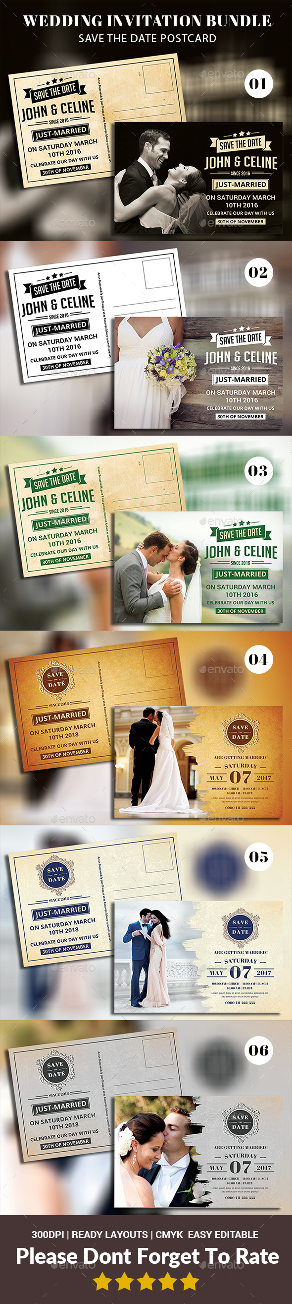 Save The Date Postcard Bundle Templates - Weddings Cards & Invites