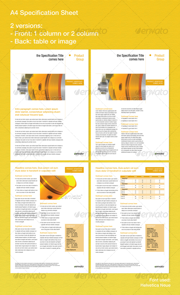 Specification sheets - Miscellaneous Print Templates