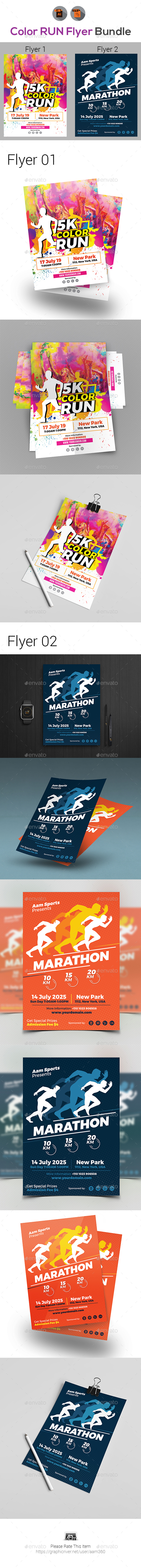 Color Run & Marathon Fest Flyers Bundle - Events Flyers