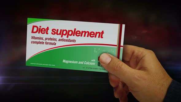 Diet supplements box in hand abstract concept rendering alt