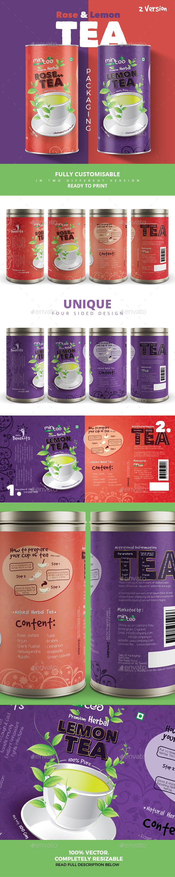 Rose & Lemon Tea Packaging - Packaging Print Templates