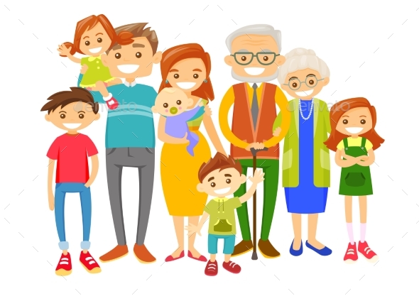 Extended Caucasian Smiling Family - People Characters