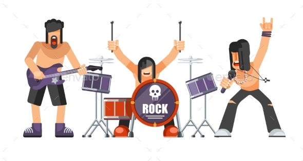 Rock Music or Rockers Band Performing on Stage - People Characters