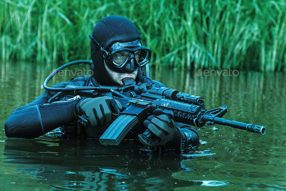 Frogman with weapons