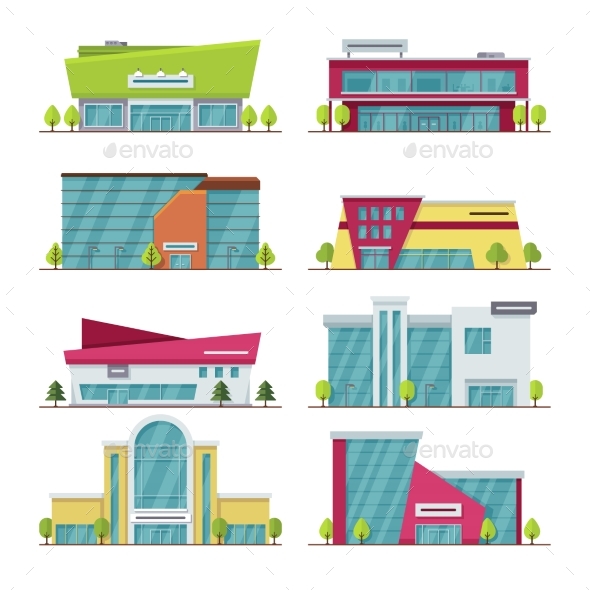 Shopping Center, Mall and Supermarket Modern Flat - Buildings Objects