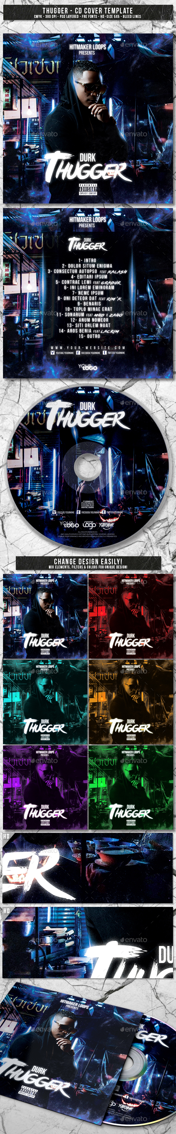 Thugger | Album CD Mixtape Cover Template - CD & DVD Artwork Print Templates