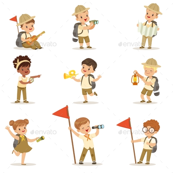 GraphicRiver Set of Girls and Boys in Scout Costumes 20785966