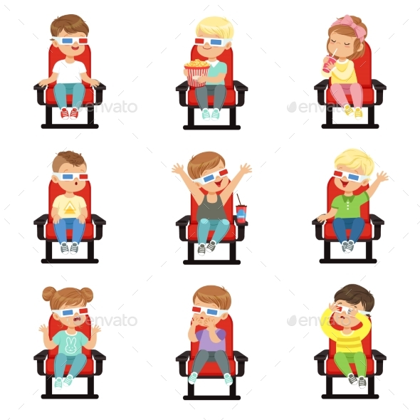 Set of Kids in 3D-glasses - People Characters