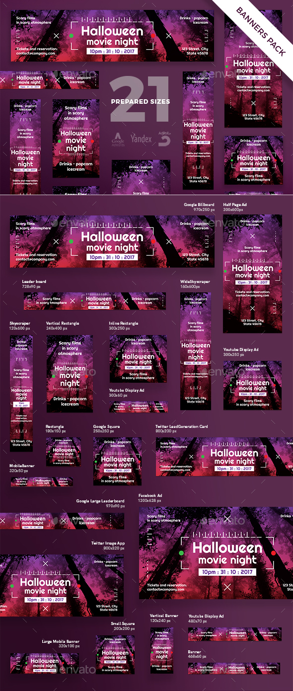 Halloween Movie Banner Pack - Banners & Ads Web Elements