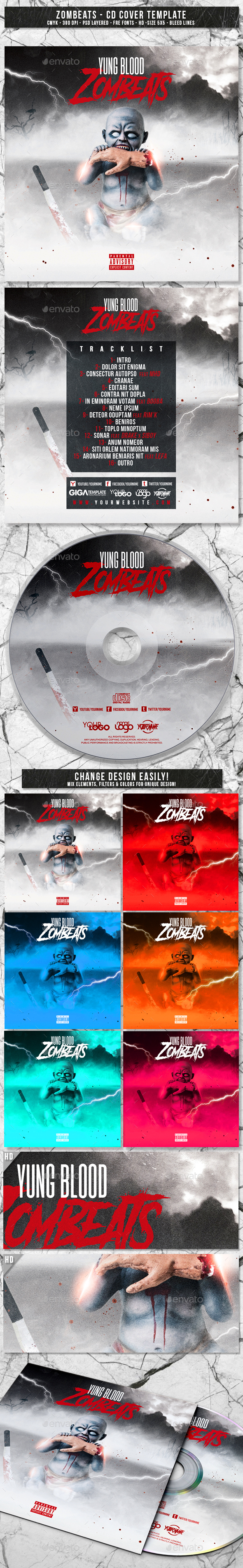 Zombeats | Album CD Mixtape Cover Template - CD & DVD Artwork Print Templates
