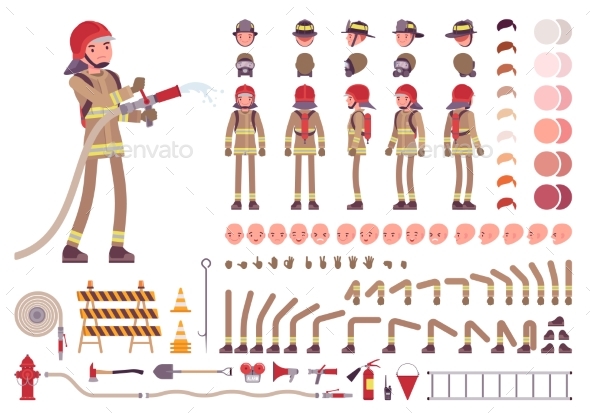 Firefighter Character Creation Set - People Characters