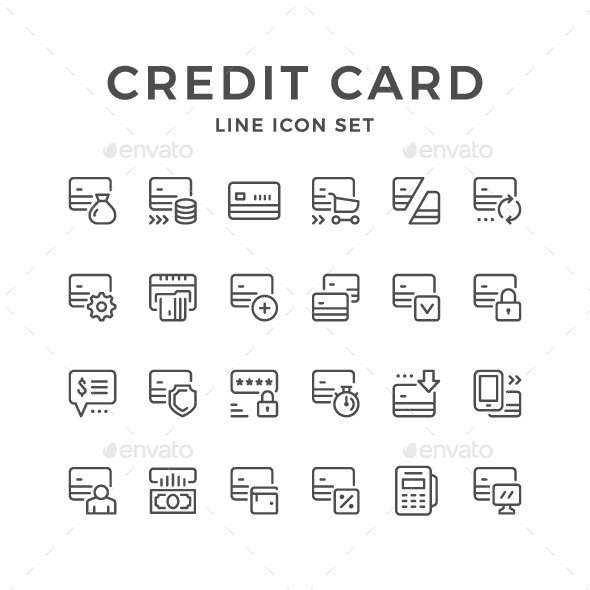 Set Line Icons of Credit Card - Man-made objects Objects