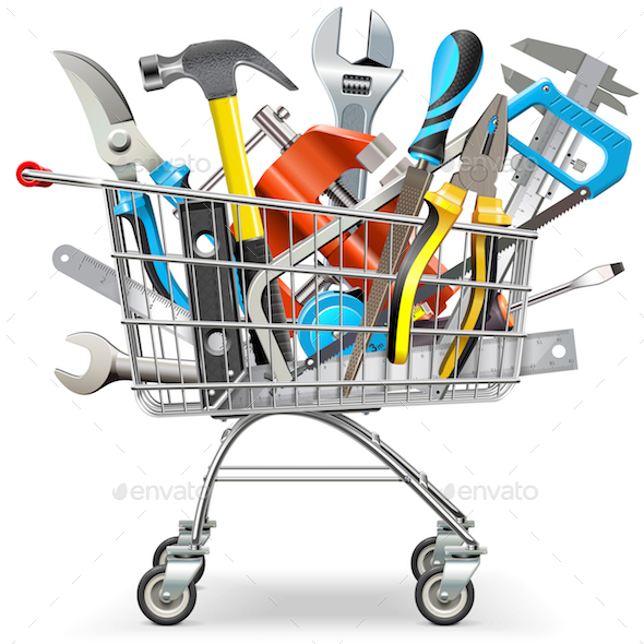 Vector Supermarket Trolley with Hand Tools - Commercial / Shopping Conceptual