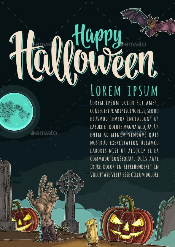 Vertical Poster with Happy Halloween Calligraphy - Halloween Seasons/Holidays