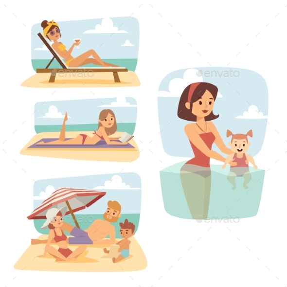 People on Beach Outdoors, Summer Lifestyle - People Characters