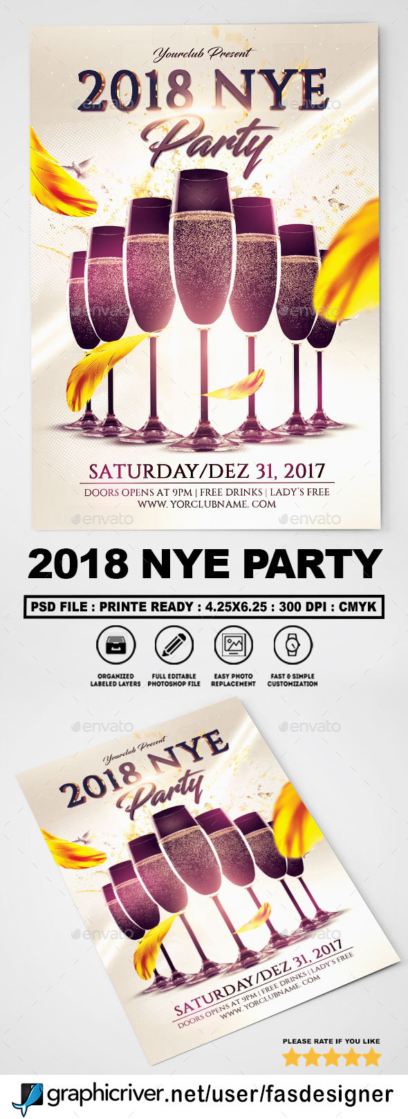 2018 NYE Party Flyer Template