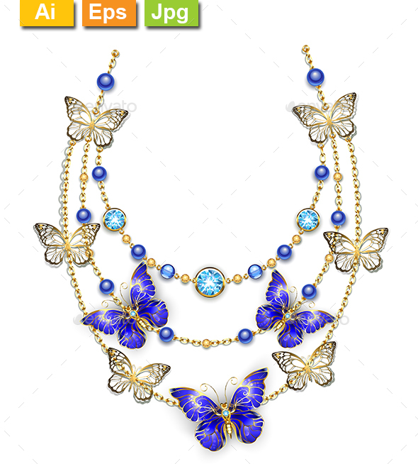 Necklace with Sapphire Butterflies - Man-made Objects Objects