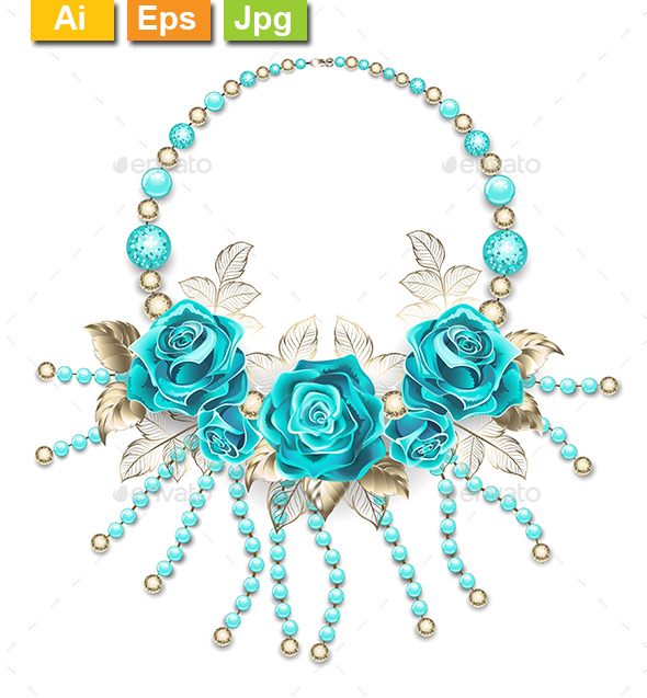 Necklace with Turquoise Roses - Man-made Objects Objects