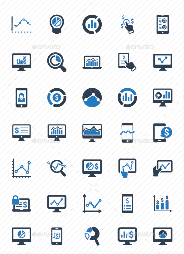 Online Business Report Icons - Blue Version - Business Icons