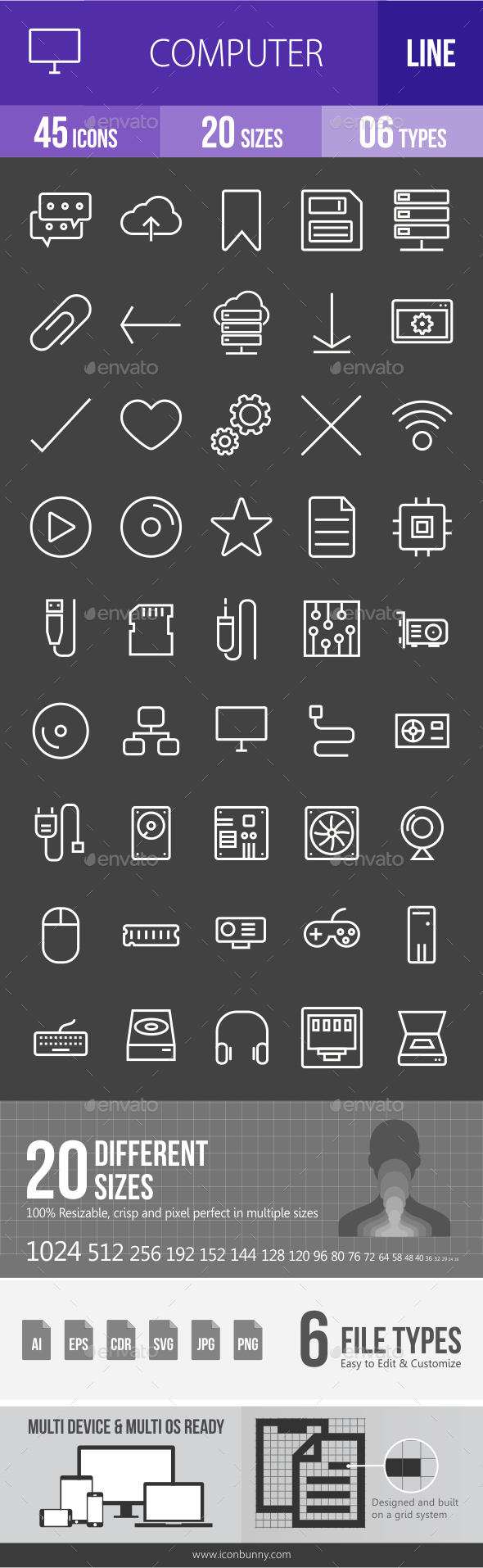 Computer Hardware Line Inverted Icons - Icons
