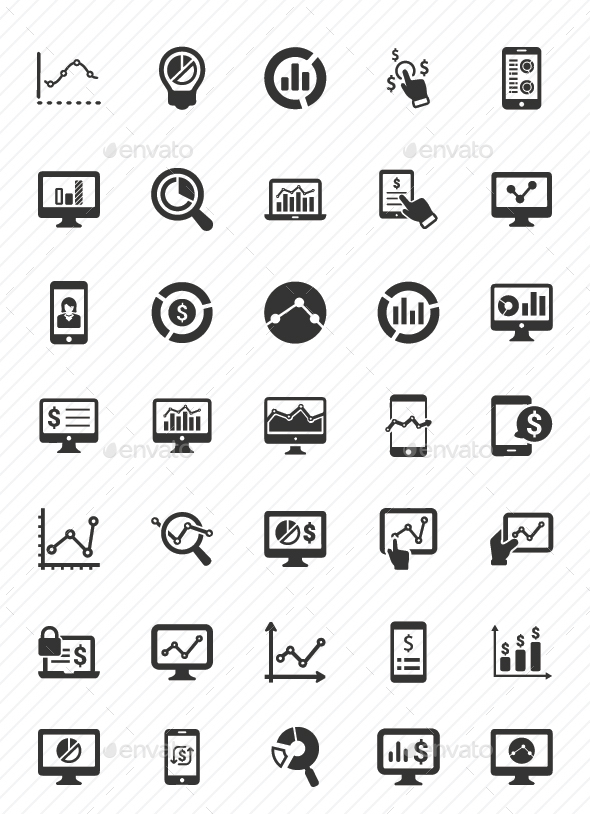Online Business Report Icons - Gray Version - Business Icons