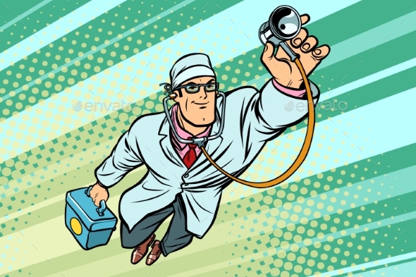  Doctor  Physician with Stethoscope Flying  Superhero  by 