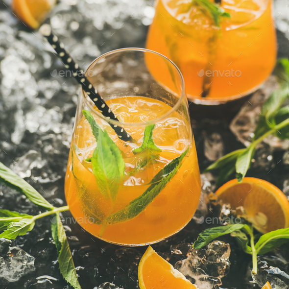 Refreshing cold alcoholic summer cocktail in glasses, square crop - Stock Photo - Images