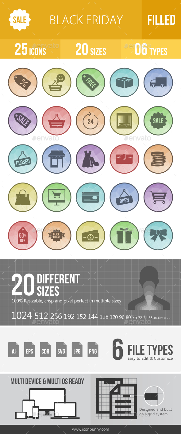 Black Friday Filled Low Poly B/G Icons - Icons