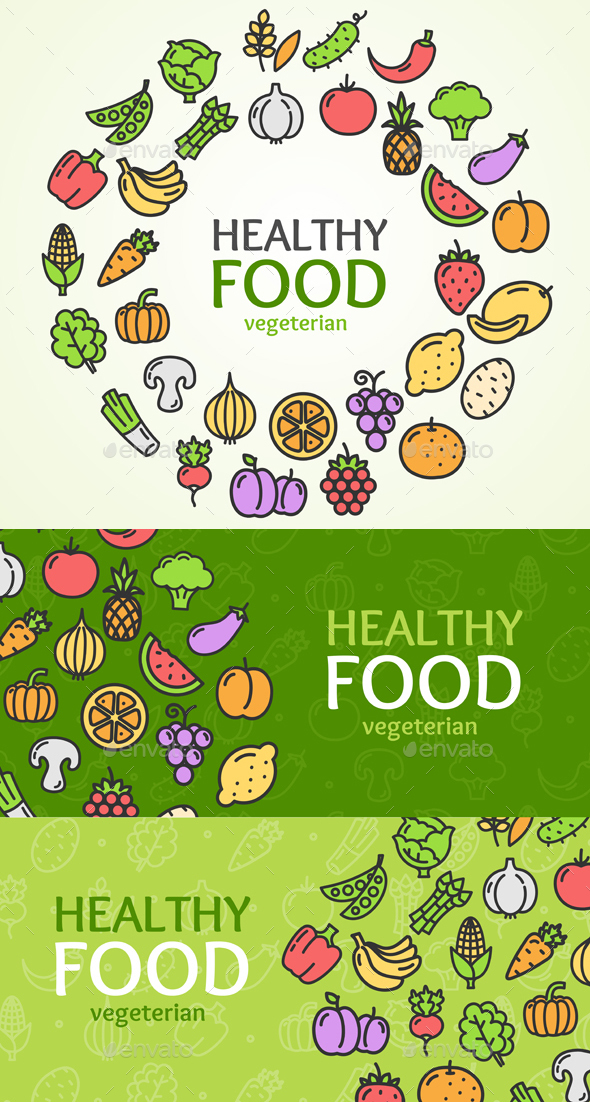 Healthy Foods Eco Shop Banner Set - Food Objects