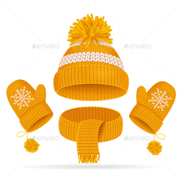Hat with a Pompom, Scarf and Mitten Set - Man-made Objects Objects