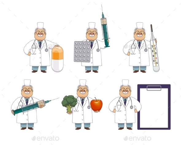 Old Man Doctor with Huge Medical Objects - Health/Medicine Conceptual