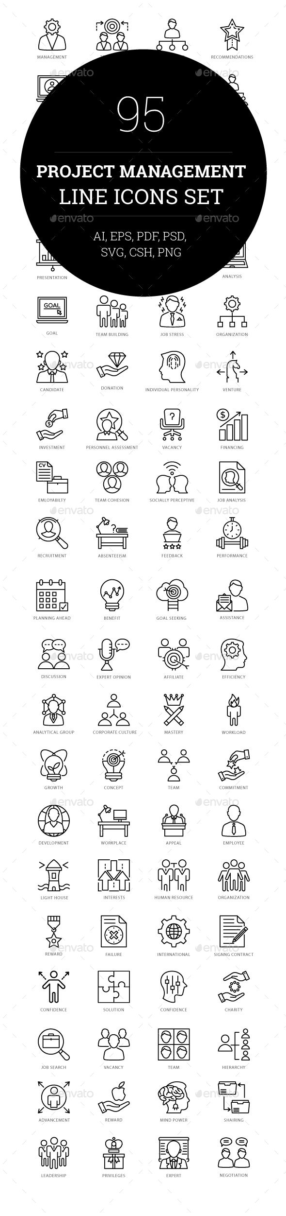 95 Project Management Line Icons - Icons