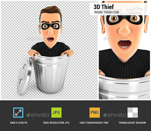 GraphicRiver 3D Thief Inside Trash Can 20793186