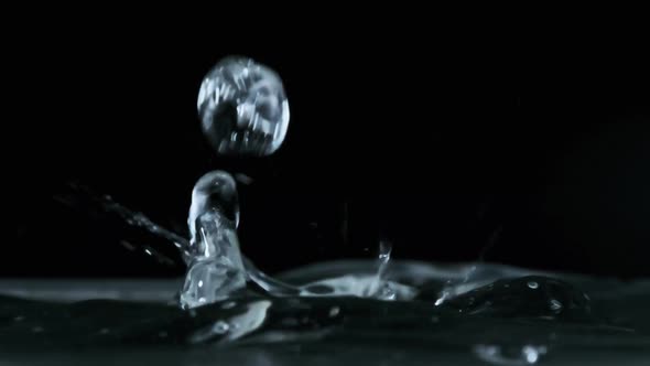 Many Drops of Water Fall on the Surface of the Water in Slow Motion Macro Shot alt
