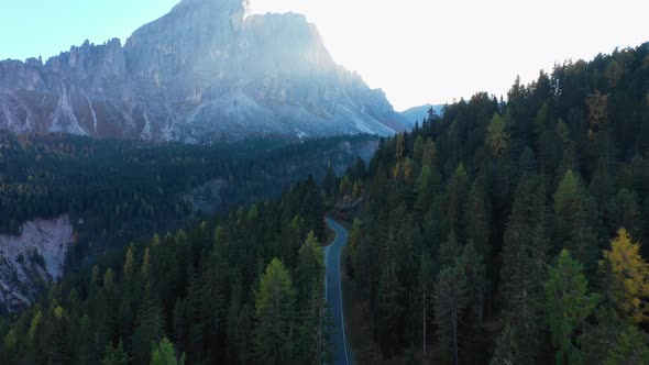 Bird's-eye View of Mountain Serpentine in the Province of Bolzano, Dolomites, Autumn in Italy