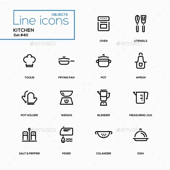 Kitchen Utensils - Line Design Icons Set - Miscellaneous Icons