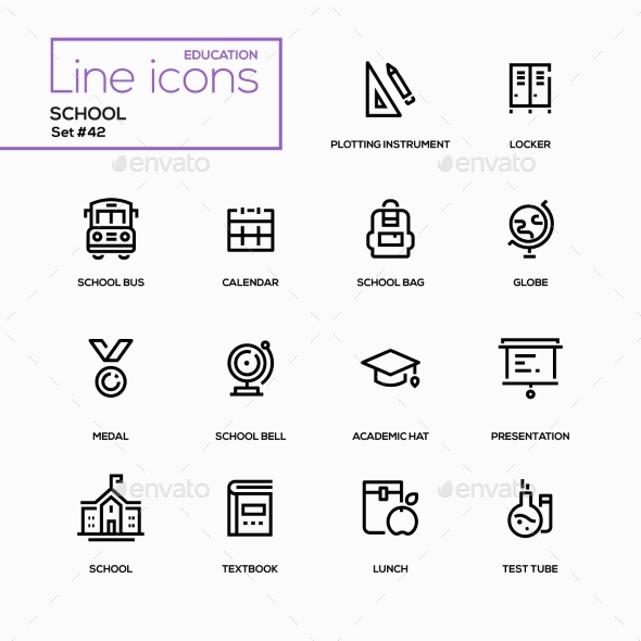 School Concept - Line Design Icons Set - Miscellaneous Icons