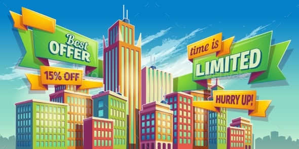 Horizontal Vector Cartoon Illustration, Banner - Backgrounds Business
