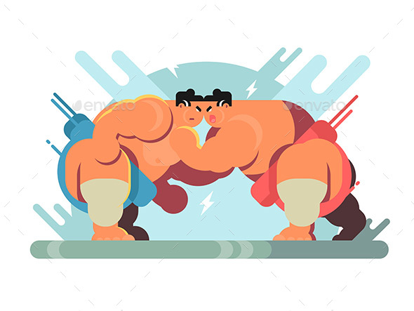 Fight of Sumo Athletes - People Characters