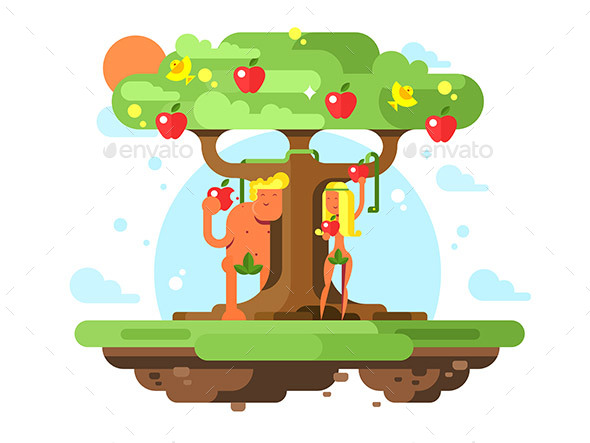 Adam and Eve Near Apple Tree - People Characters