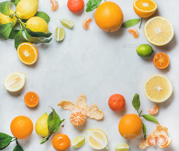 Variety of fresh citrus fruit, healthy eating concept - Stock Photo - Images