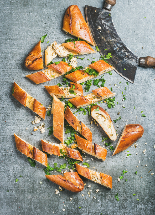 Slices of turkish pizza pide with cheese and spinach - Stock Photo - Images
